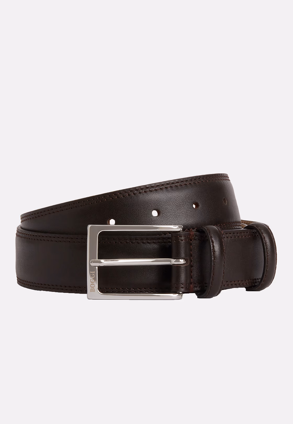 Boggi saddle-stitched tumbled leather belt, dark brown